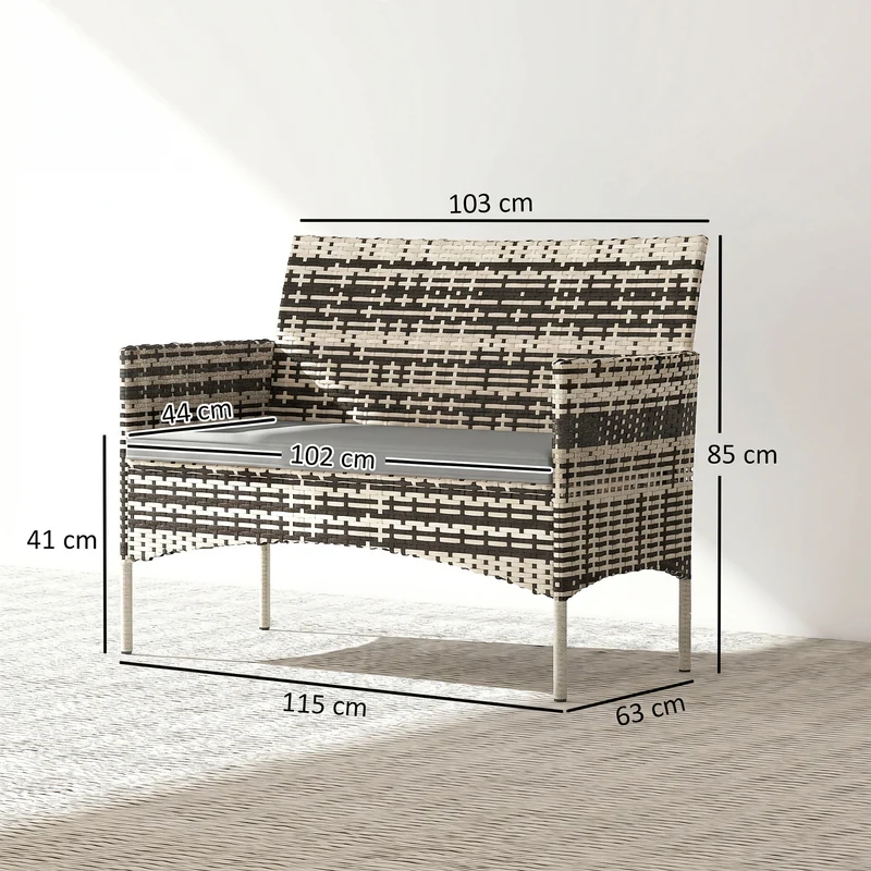 Canapé de jardin 2 places 115 x 63 x 85 cm coussins mousse lavables confort contemporain en résine tressée gris clair 21_0005986