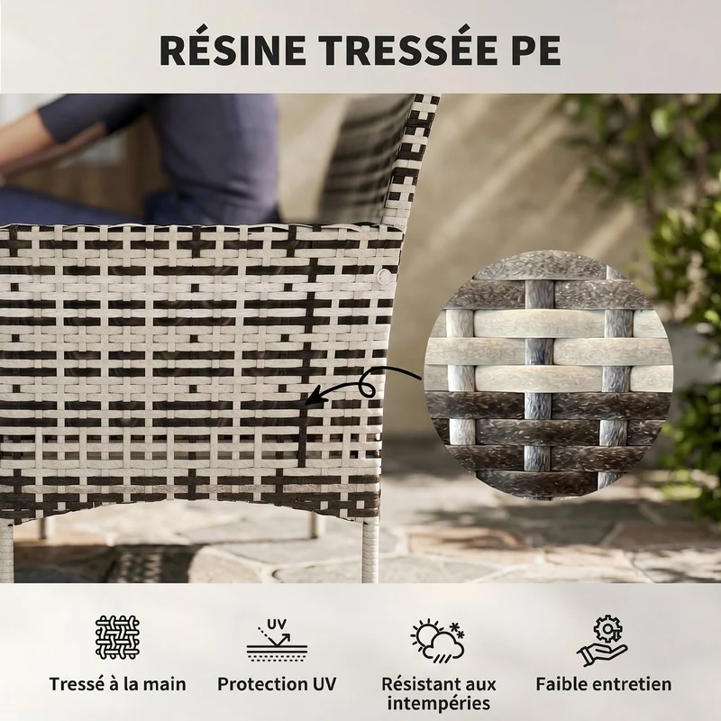 Canapé de jardin 2 places 115 x 63 x 85 cm coussins mousse lavables confort contemporain en résine tressée gris clair 21_0005986