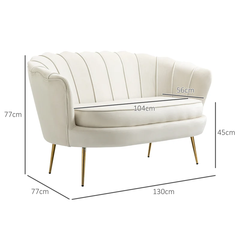 Canapé 2 places forme coquillage 130 x 77 x 77 cm assise 10 cm confort cocooning classique tendance en velours crème 21_0001830