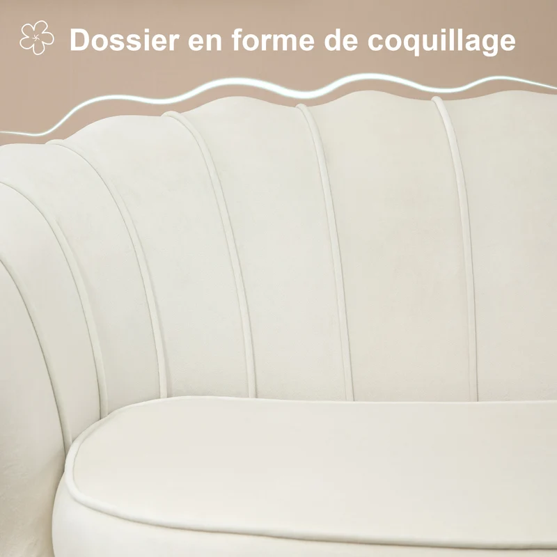 Canapé 2 places forme coquillage 130 x 77 x 77 cm assise 10 cm confort cocooning classique tendance en velours crème 21_0001830