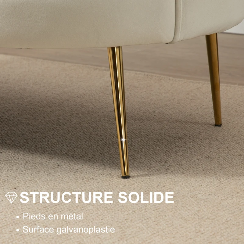 Canapé 2 places forme coquillage 130 x 77 x 77 cm assise 10 cm confort cocooning classique tendance en velours crème 21_0001830