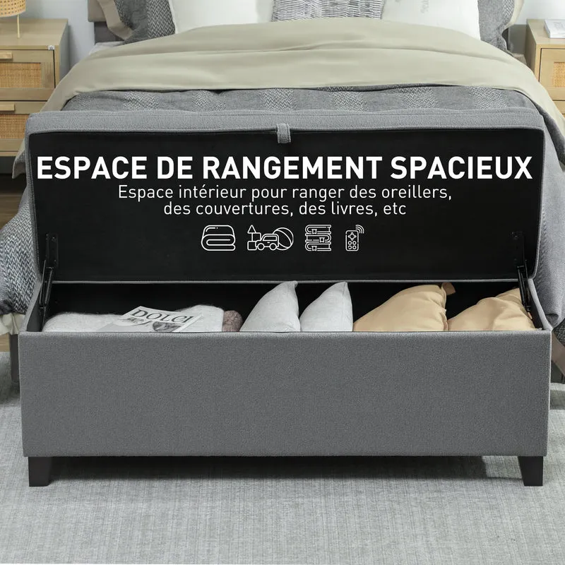Banc de rangement bout de lit 120 x 40 x 48 cm coffre 112 l et assise capitonnée moderne scandinave en lin gris foncé 21_0002962