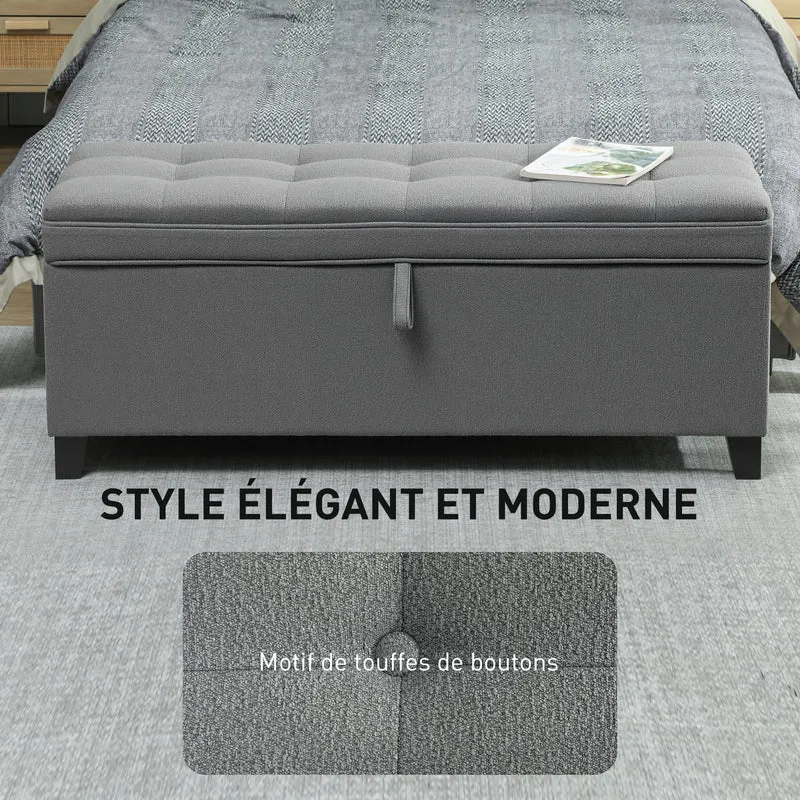 Banc de rangement bout de lit 120 x 40 x 48 cm coffre 112 l et assise capitonnée moderne scandinave en lin gris foncé 21_0002962
