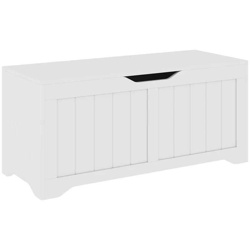 Banc coffre salon 100 x 40 x 45 cm capacité 136 L fermeture lente assise 100 kg épuré en panneaux de particules blanc 21_0002998