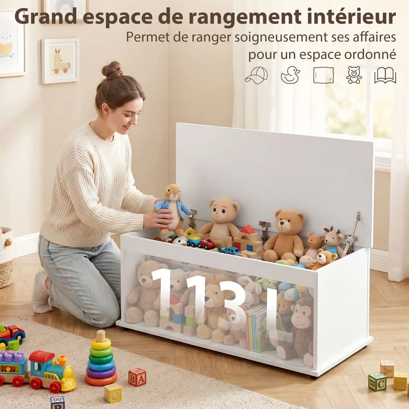 Banc coffre d'entrée 100 x 40 x 40 cm grand rangement utile assise 120 kg moderne épuré en panneaux de particules blanc 21_0001707