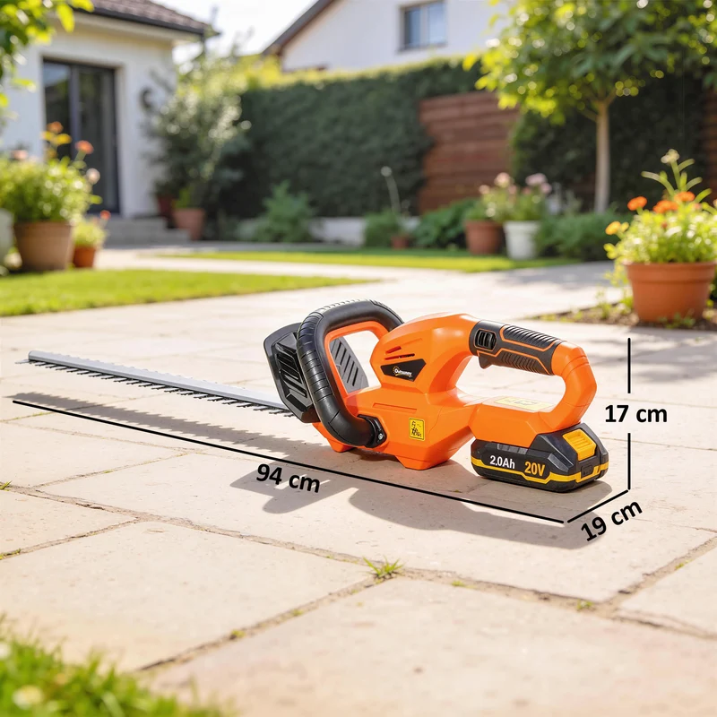 Taille-haies électrique sans fil jardin 94 x 19 x 17 cm lame 51 cm batterie 2000 mah coupe nette épuré en abs orange 21_0005673