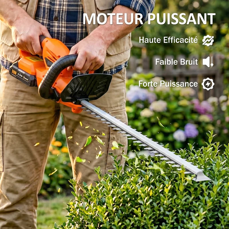 Taille-haies électrique sans fil jardin 94 x 19 x 17 cm lame 51 cm batterie 2000 mah coupe nette épuré en abs orange 21_0005673
