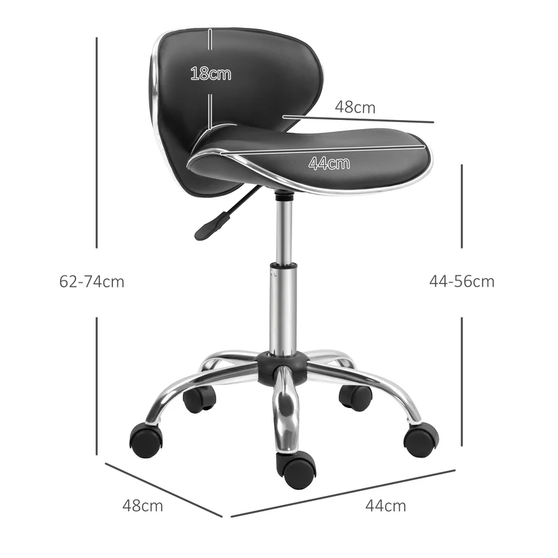 Tabouret de travail pivotant à roulettes pour salon 44 x 48 x 62-74 cm assise réglable ergonomique moderne en PU noir 21_0006148