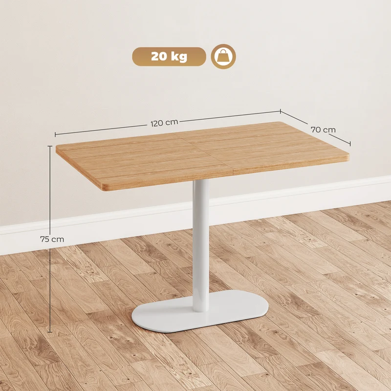 Table à manger rectangulaire 120 x 70 x 75 cm piétement central gain de place plateau épais scandinave en bois chêne 21_0003348