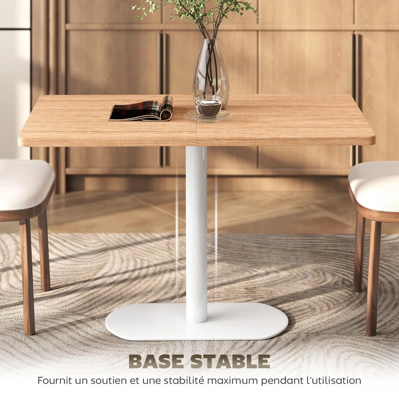 Table à manger rectangulaire 120 x 70 x 75 cm piétement central gain de place plateau épais scandinave en bois chêne 21_0003348