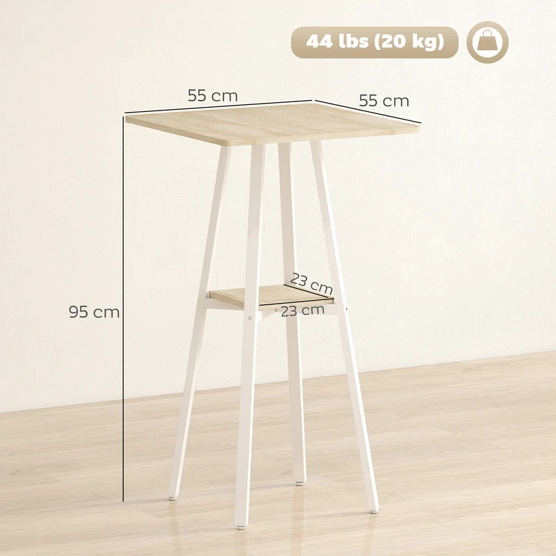 Table de bar carrée mange-debout 55 x 55 x 95 cm avec étagère utile pieds réglables moderne épuré en mélamine blanc 21_0003358