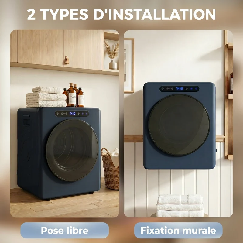 Sèche-linge à évacuation sur sol 49 x 43 x 61 cm séchage rapide anti-froissage moderne épuré en acier inoxydable bleu 21_0007091