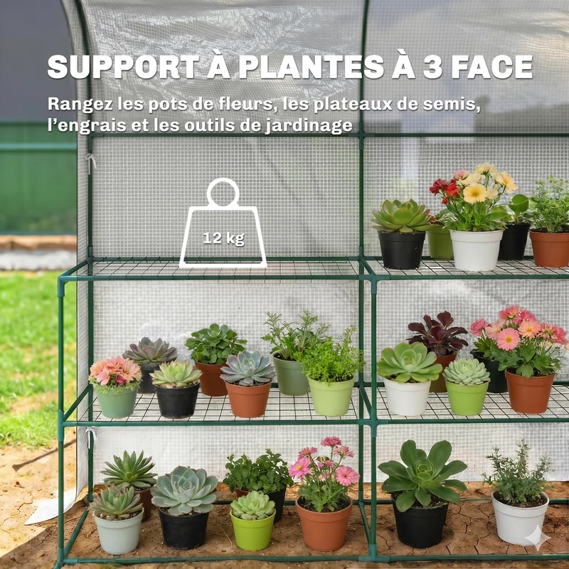 Serre de jardinage avec étagères 123 x 187 x 189 cm protection anti uv porte enroulable contemporain en acier blanc 21_0005591