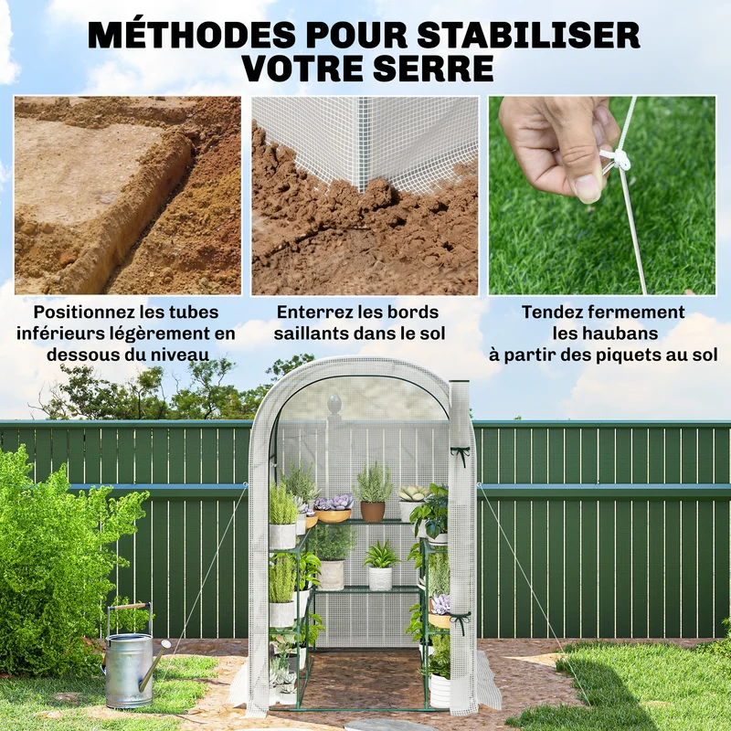Serre de jardinage avec étagères 123 x 187 x 189 cm protection anti uv porte enroulable contemporain en acier blanc 21_0005591