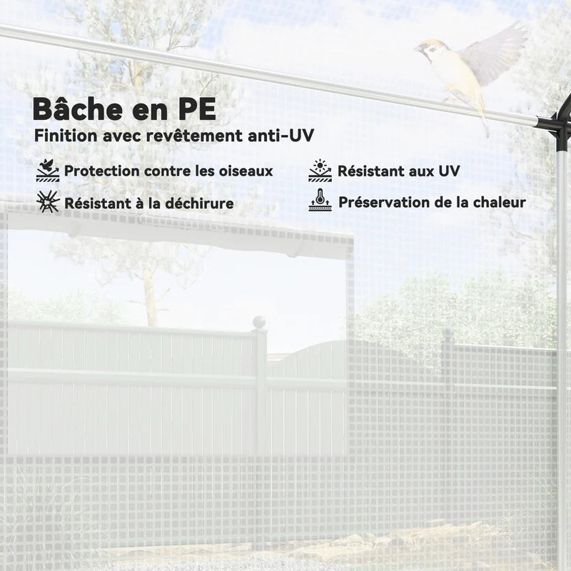 Serre de jardin tunnel 200 x 300 x 200 cm anti uv porte enroulable 4 fenêtres style contemporain en polyéthylène blanc 21_0005443