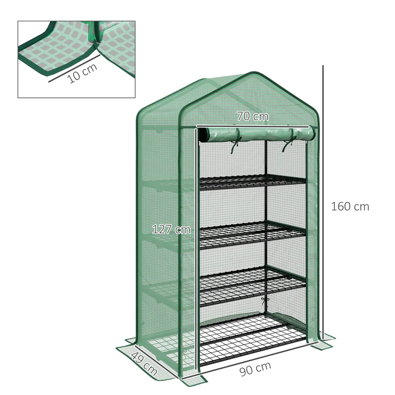 Serre de jardin 4 niveaux 90 x 49 x 160 cm protection intempéries fermeture zippée utile moderne en acier galvanisé vert 21_0004344