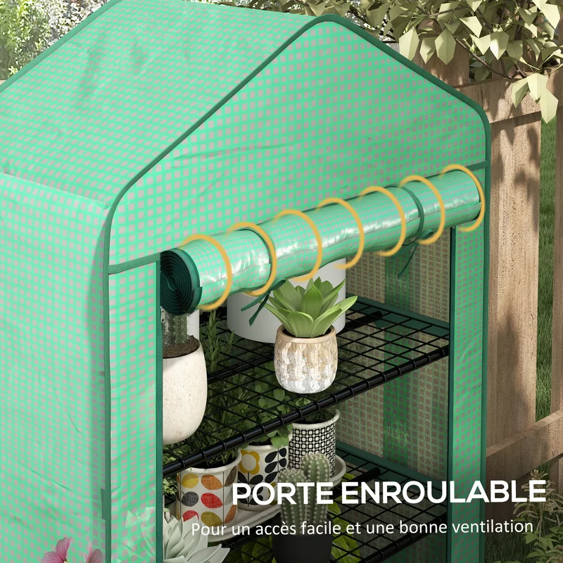 Serre de jardin 4 niveaux 90 x 49 x 160 cm protection intempéries fermeture zippée utile moderne en acier galvanisé vert 21_0004344