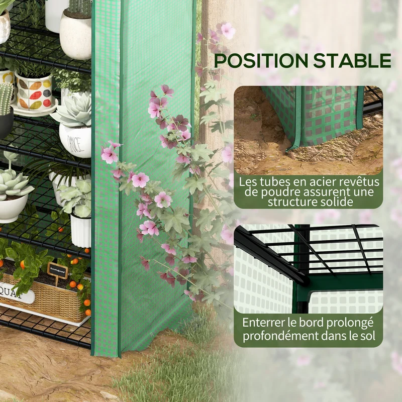 Serre de jardin 4 niveaux 90 x 49 x 160 cm protection intempéries fermeture zippée utile moderne en acier galvanisé vert 21_0004344