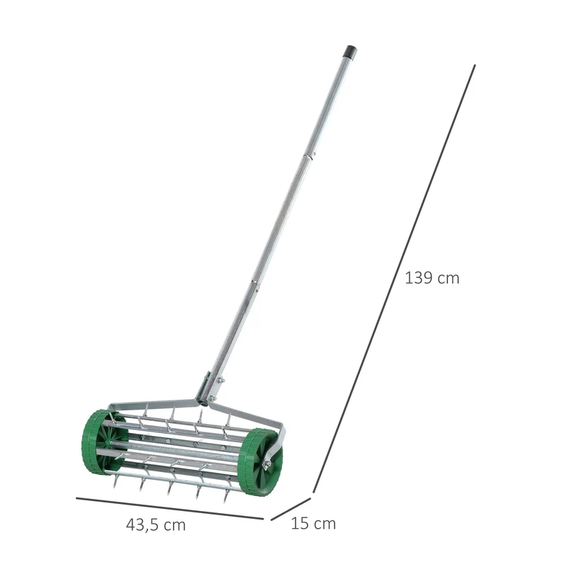 Rouleau aérateur pour pelouse 98 x 45 x 87 cm manche télescopique ramassage amovible industriel en acier galvanisé vert 21_0004025