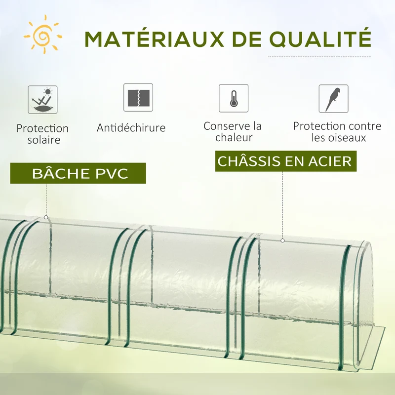 Mini serre de jardin tunnel 295 x 100 x 80 cm anti-UV 3 portes zippées extérieur montage facile moderne en PVC vert 21_0004111
