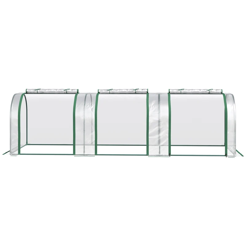 Mini serre de jardin tunnel 295 x 100 x 80 cm anti-UV 3 portes zippées extérieur montage facile moderne en PVC vert 21_0004111