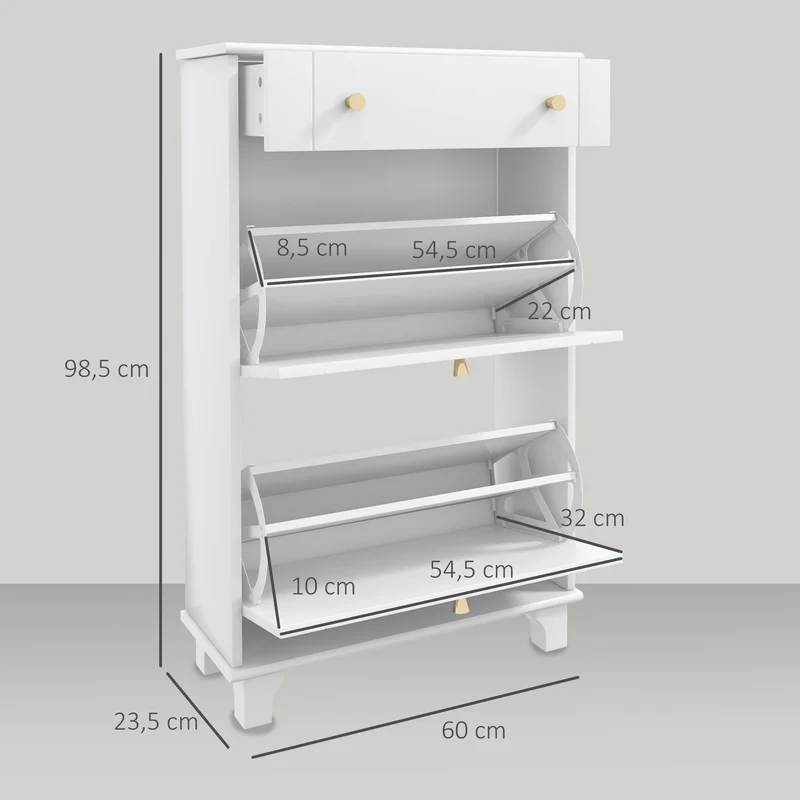 Meuble à chaussures entrée étroit 60 x 23.5 x 98.5 cm rangement 8 paires étagères réglables moderne épuré en MDF blanc 21_0002674