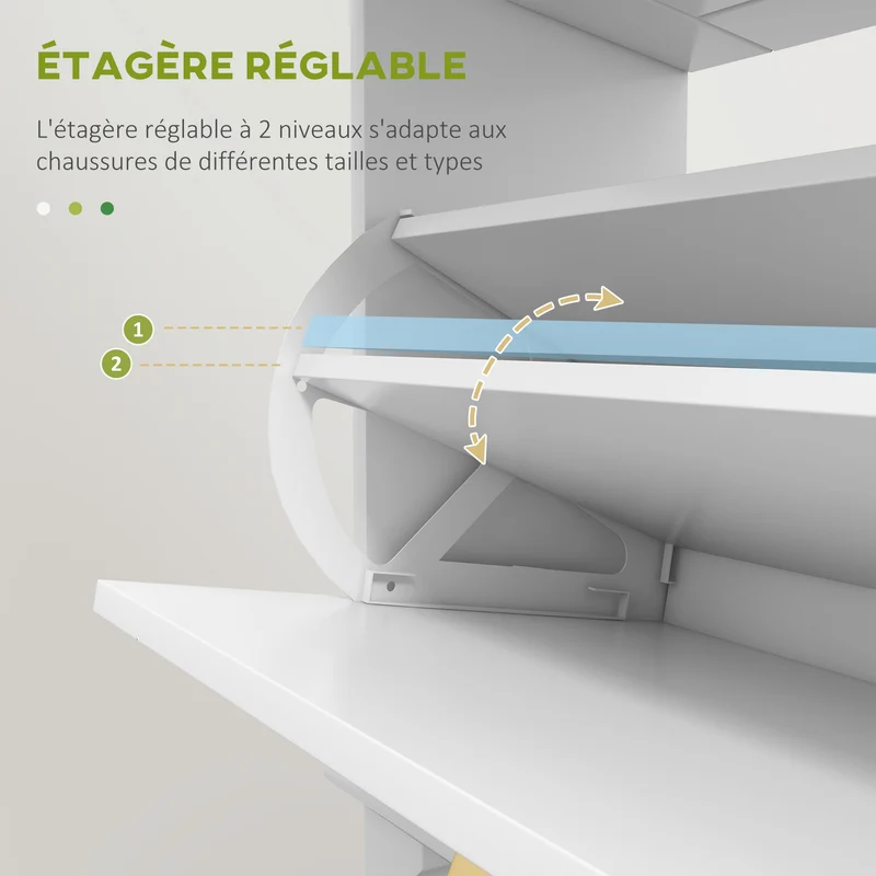 Meuble à chaussures entrée étroit 60 x 23.5 x 98.5 cm rangement 8 paires étagères réglables moderne épuré en MDF blanc 21_0002674