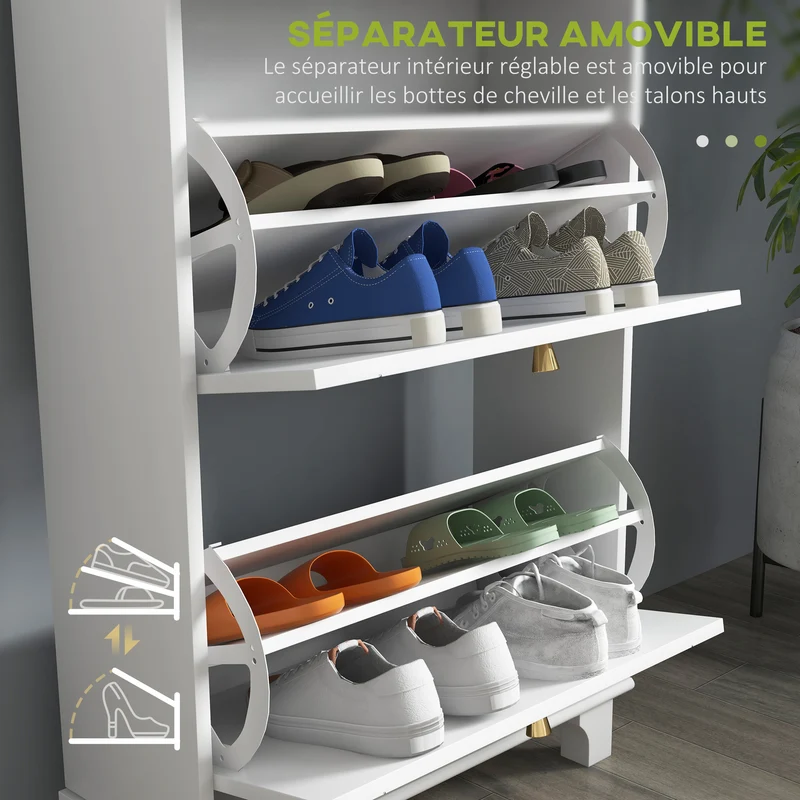 Meuble à chaussures entrée étroit 60 x 23.5 x 98.5 cm rangement 8 paires étagères réglables moderne épuré en MDF blanc 21_0002674