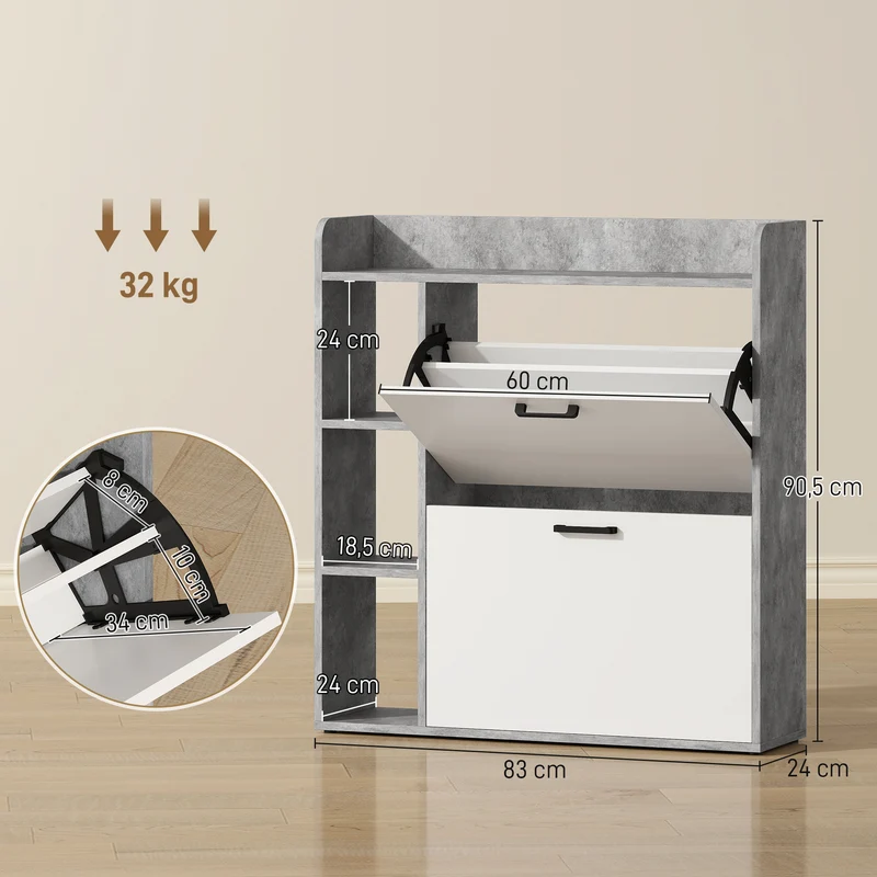 Meuble à chaussures entrée 83 x 24 x 90.5 cm 15 paires rangement modulable moderne épuré en panneau de particules blanc 21_0002789