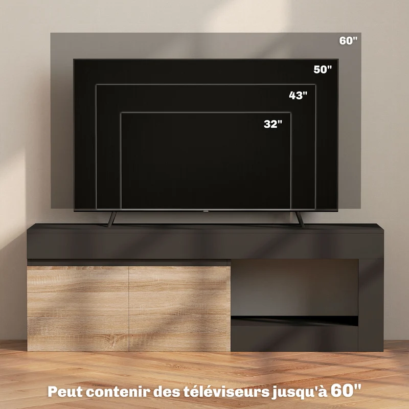 Meuble tv pour salon 140 x 40 x 48 cm rangement fermé étagère ouverte design contemporain en panneau de particules noir 21_0003452