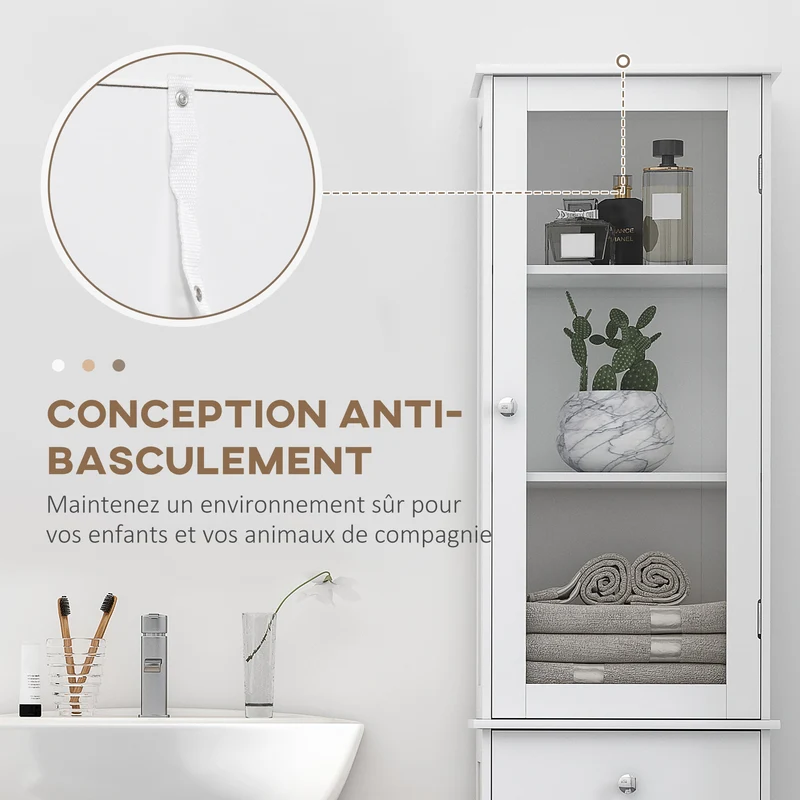 Meuble colonne de salle de bain 40 x 27 x 171.5 cm gain de place multi rangements pratiques moderne épuré en MDF blanc 21_0001882