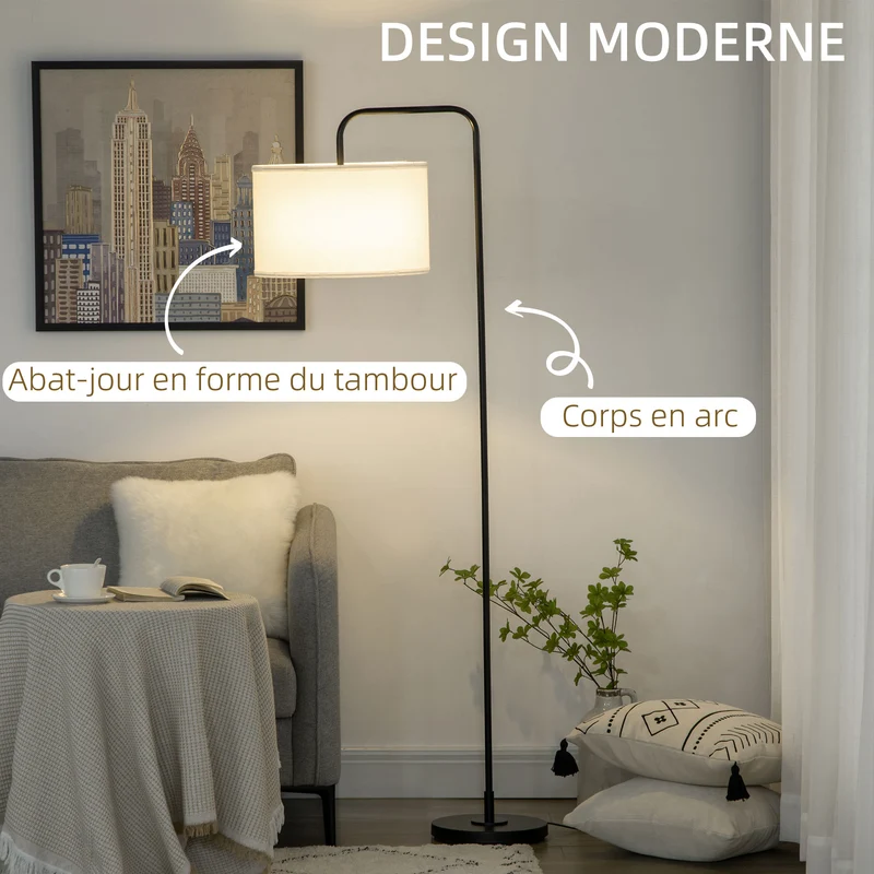 Lampadaire sur pied salon 64 x 38 x 163,5 cm lumière diffuse ambiante base ronde design moderne épuré en métal noir 21_0007018