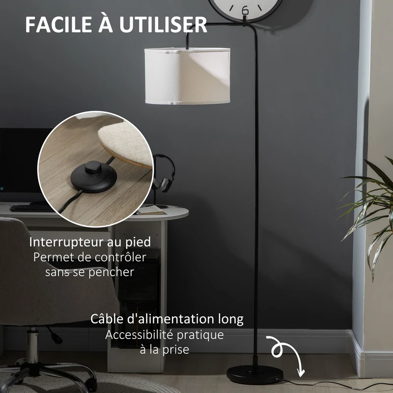 Lampadaire sur pied salon 64 x 38 x 163,5 cm lumière diffuse ambiante base ronde design moderne épuré en métal noir 21_0007018