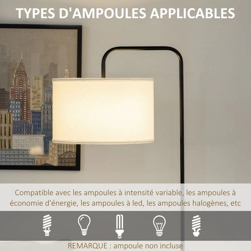 Lampadaire sur pied salon 64 x 38 x 163,5 cm lumière diffuse ambiante base ronde design moderne épuré en métal noir 21_0007018