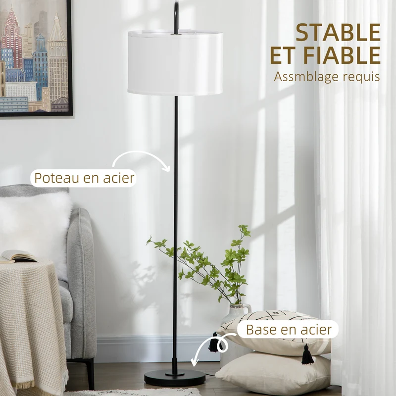 Lampadaire sur pied salon 64 x 38 x 163,5 cm lumière diffuse ambiante base ronde design moderne épuré en métal noir 21_0007018