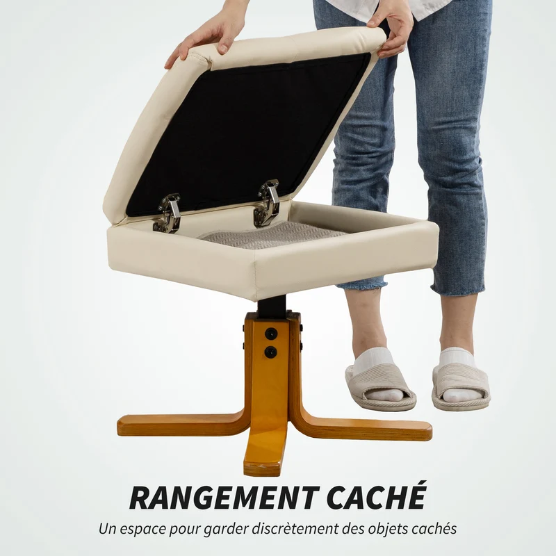 Fauteuil massant inclinable et repose-pied 78 x 86 x 93 cm rangement massage 6 points contemporain en synthétique crème 21_0000828