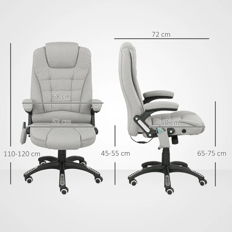 Fauteuil de bureau massant et chauffant 68 x 72 x 110-120 cm inclinable pivotant 360° moderne en polyester gris clair 21_0006156