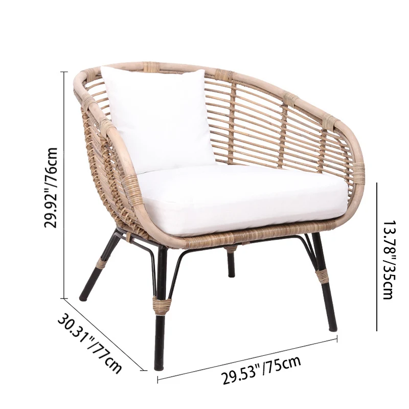 Moisture-Absorbing Boho Accent Chair - Sturdy Rattan & Stable Iron Garden Chair For Garden & Outdoor Patio