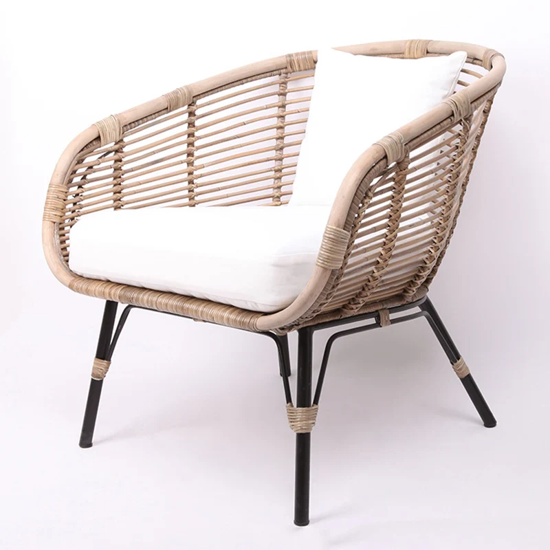Moisture-Absorbing Boho Accent Chair - Sturdy Rattan & Stable Iron Garden Chair For Garden & Outdoor Patio