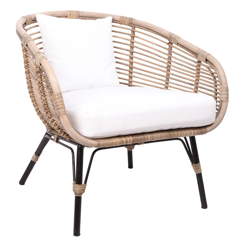 Moisture-Absorbing Boho Accent Chair - Sturdy Rattan & Stable Iron Garden Chair For Garden & Outdoor Patio