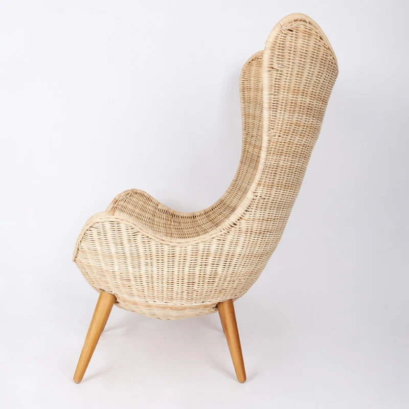 Contemporary Nordic Handwoven Rattan Weaving Solid Wood Legs Accent Chair With High Backrest - Lounge Chair For Indoor & Outdoor Living