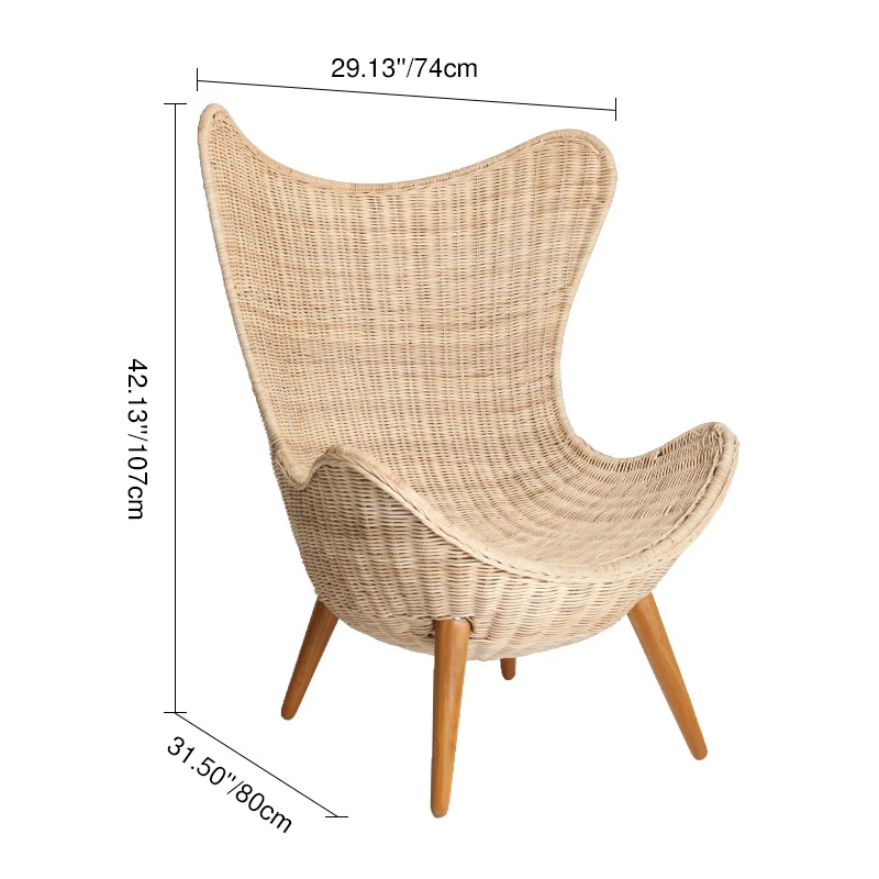 Contemporary Nordic Handwoven Rattan Weaving Solid Wood Legs Accent Chair With High Backrest - Lounge Chair For Indoor & Outdoor Living