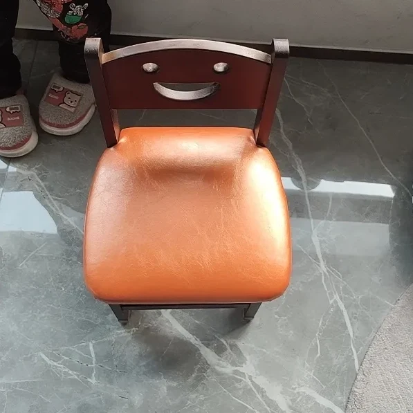 Traditional Chinese Faux Leather Pine Wood Curved Cylindrical Low Stool With Backrest For Living Room