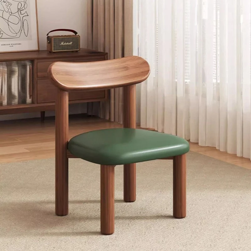 Traditional Chinese Faux Leather Pine Wood Curved Cylindrical Low Stool With Backrest For Living Room