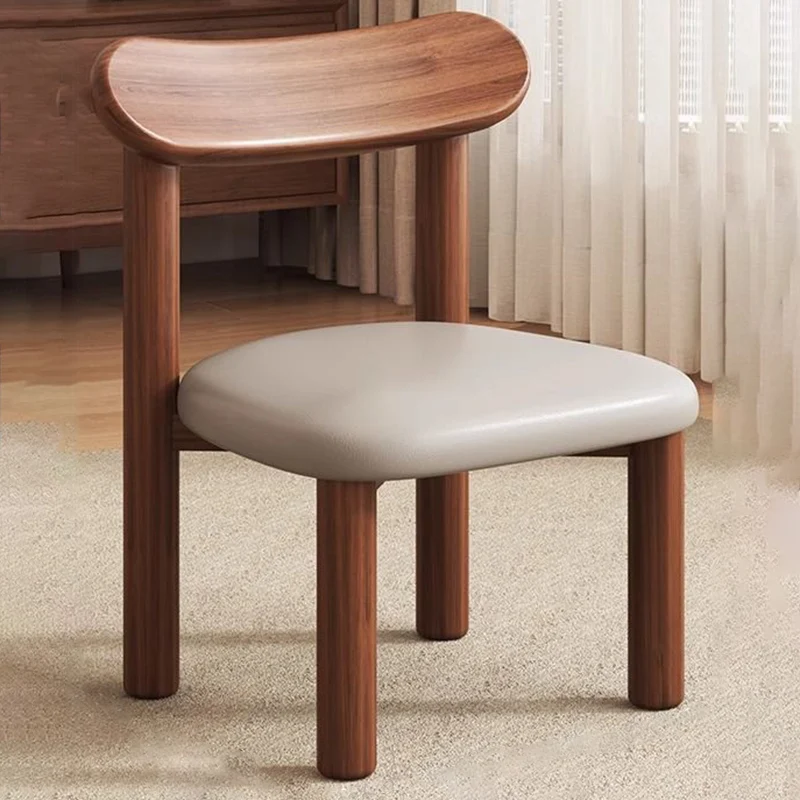 Traditional Chinese Faux Leather Pine Wood Curved Cylindrical Low Stool With Backrest For Living Room