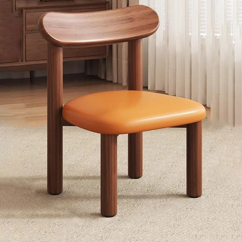 Traditional Chinese Faux Leather Pine Wood Curved Cylindrical Low Stool With Backrest For Living Room