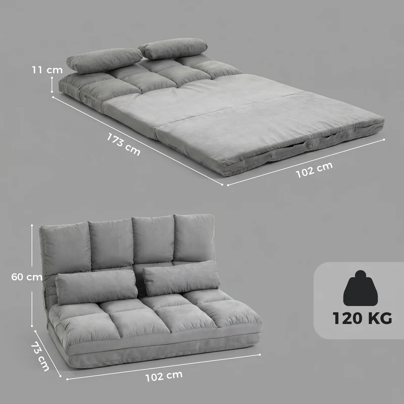 Chauffeuse convertible 2 places 102 x 73 x 60 cm dossier réglable multipositions contemporain cosy en polyester gris 21_0001823