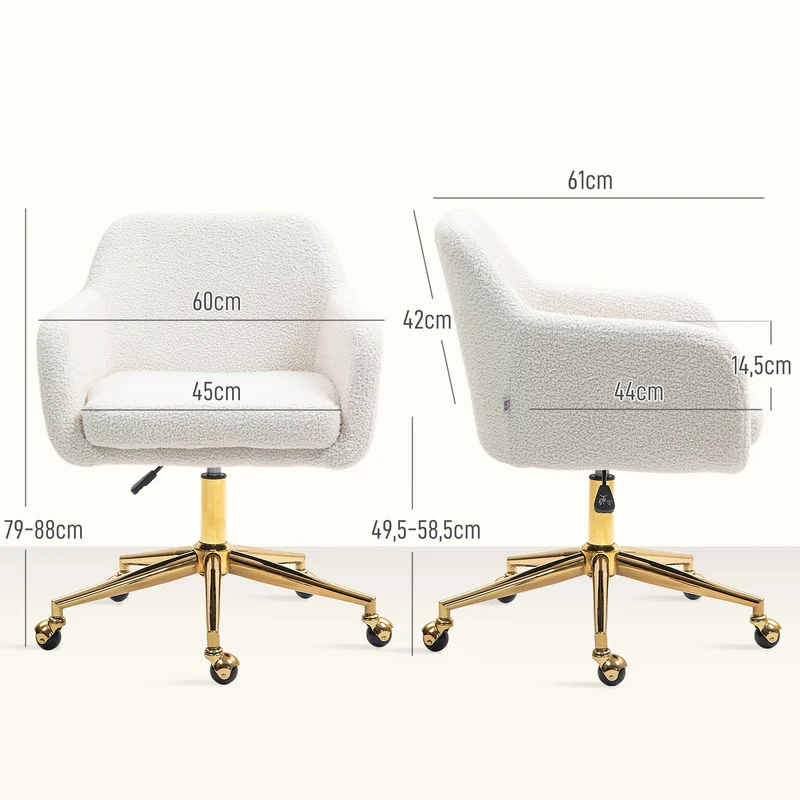 Chaise de bureau ergonomique 60 x 61 x 79-88 cm hauteur réglable assise pivotante 360° moderne cosy en polyester crème 21_0006270