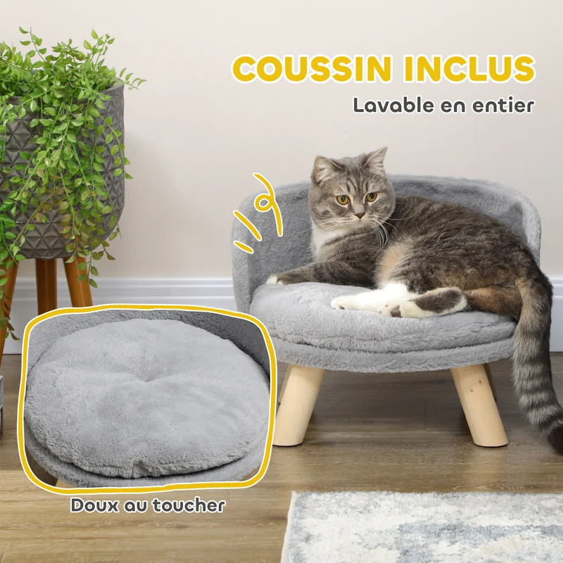Canapé panier pour chien et chat 40.5 x 33 cm coussin amovible confort douillet scandinave en panneau de particules gris 21_0007356
