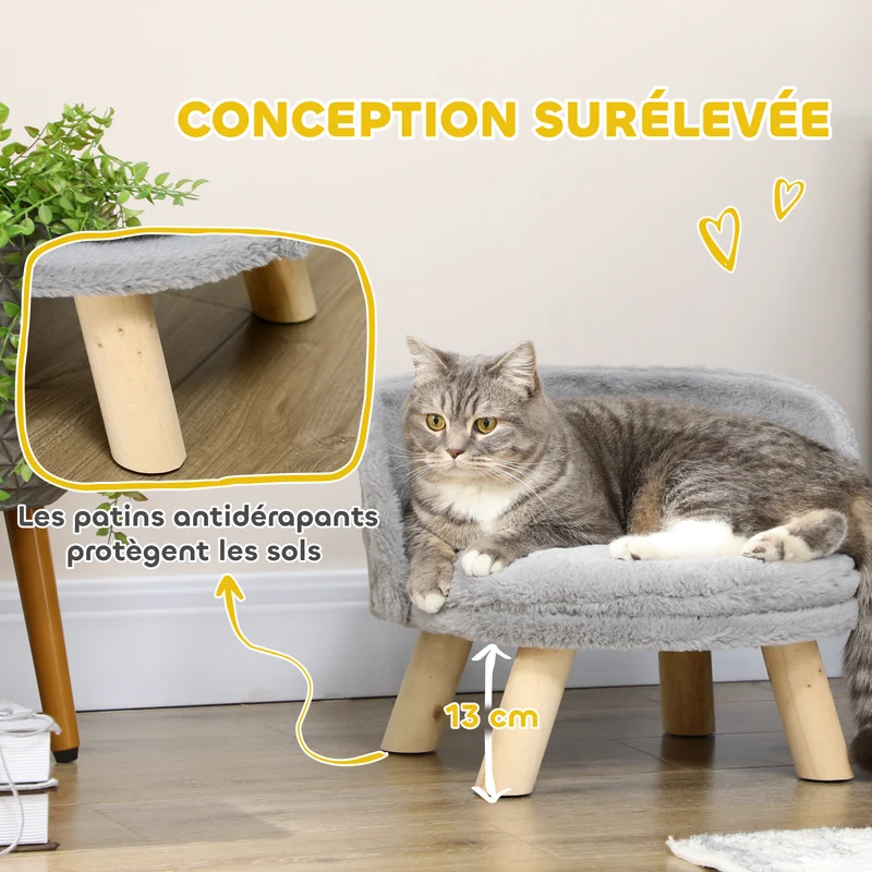 Canapé panier pour chien et chat 40.5 x 33 cm coussin amovible confort douillet scandinave en panneau de particules gris 21_0007356